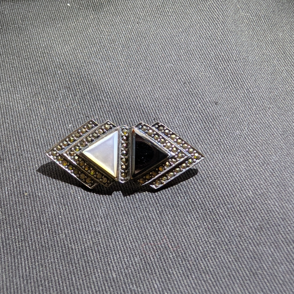 Geometric Black and Silver Brooch